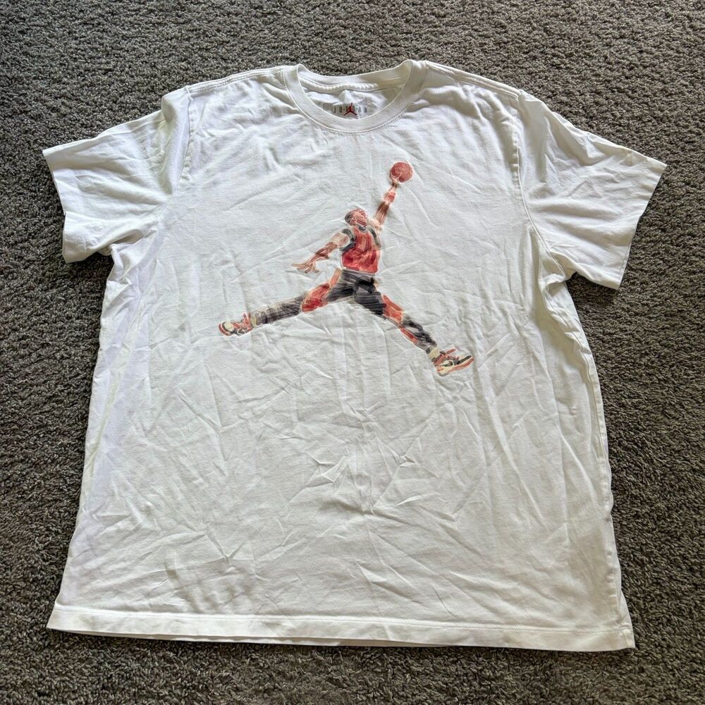 Nike Air Jordan Jumpman Watercolor Print White T Shirt Mens 2XL FN5980-100